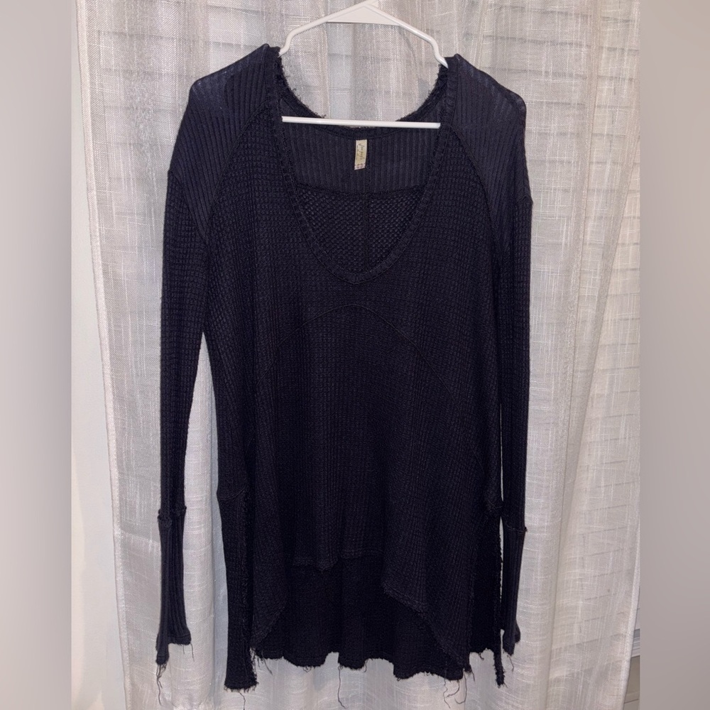 Free People Oversized Waffle Knit Sweater – Navy - Picture 1 of 5